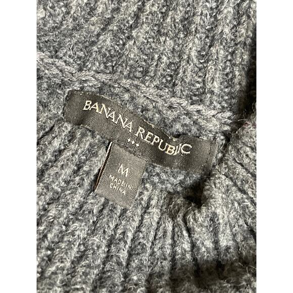 Banana Republic Women's Preppy Gorpcore Knit Tick Chunky Diamond Sweater Gray M - Picture 5 of 8